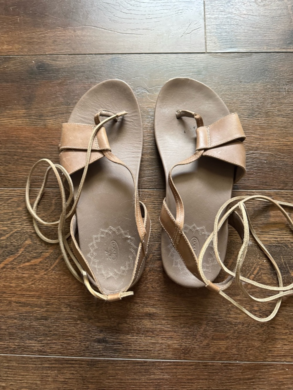 Chaco Brown Leather Wrap Sandals with Ankle Ties